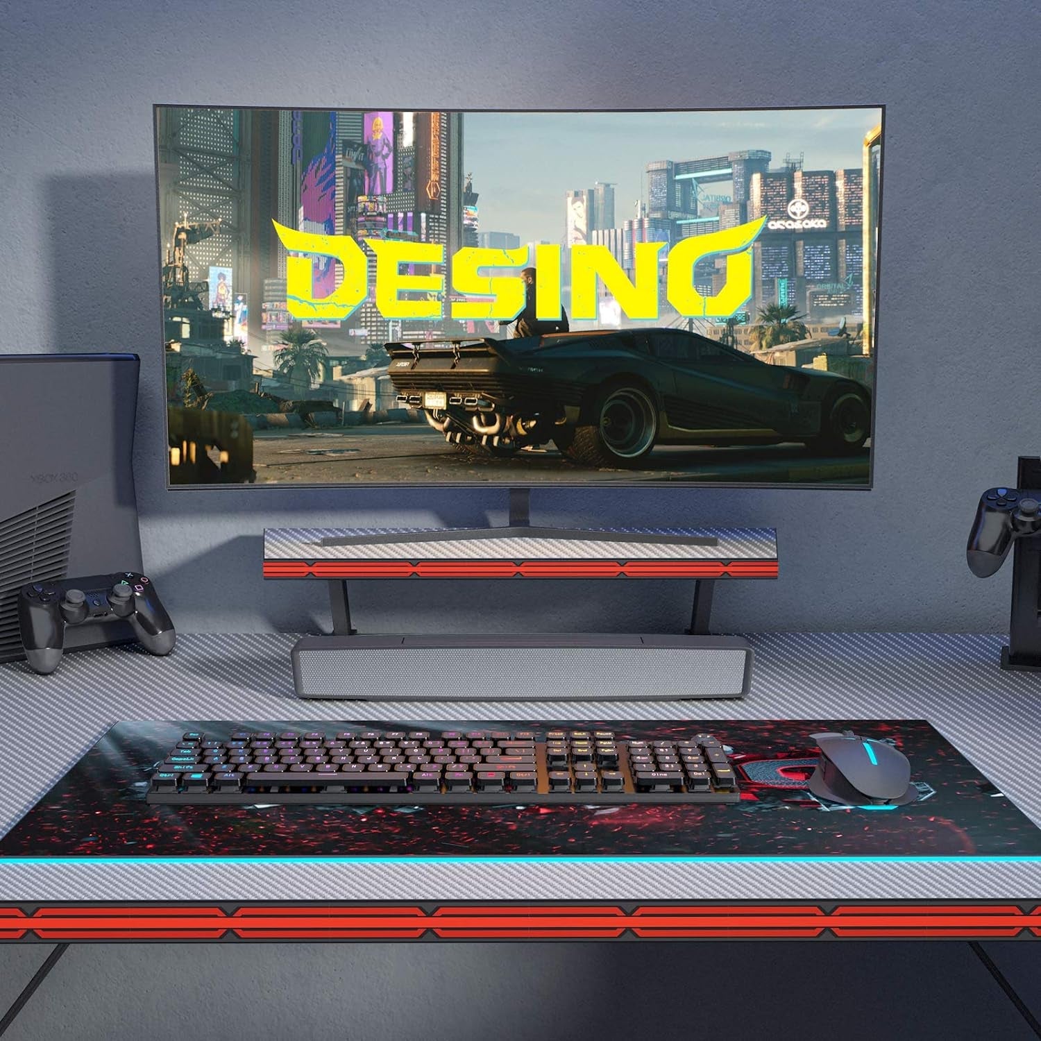 DESINO Gaming Desk 40 Inch PC Computer Desk, Home Office Desk Table Gamer Workstation with Cup Holder and Headphone Hook,Gray Furniture Home & Kitchen Home Office Desks Home Office Furniture