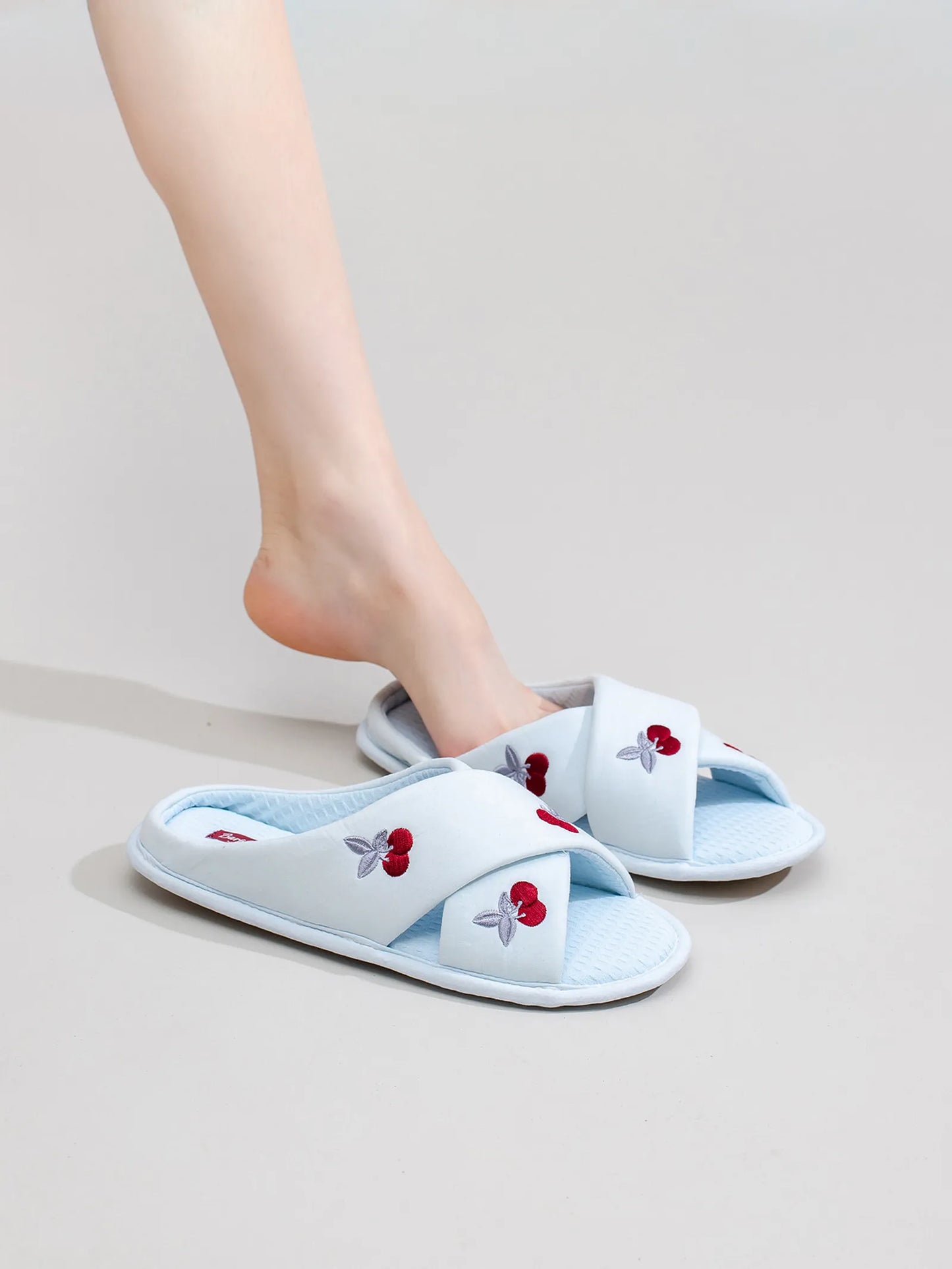 Soft Embroidered Cherry Plush House Slippers