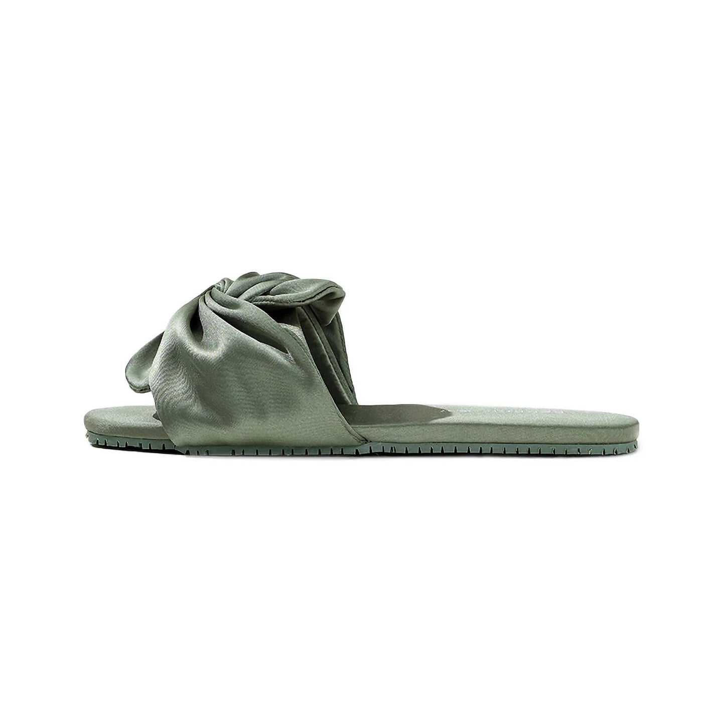 Silky Ruched Bow Cotton Sateen House Slippers
