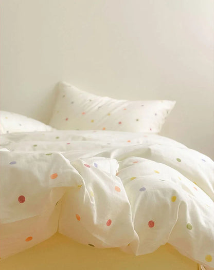 Textured Colorful Polka Dot Washed Cotton Bedding Set