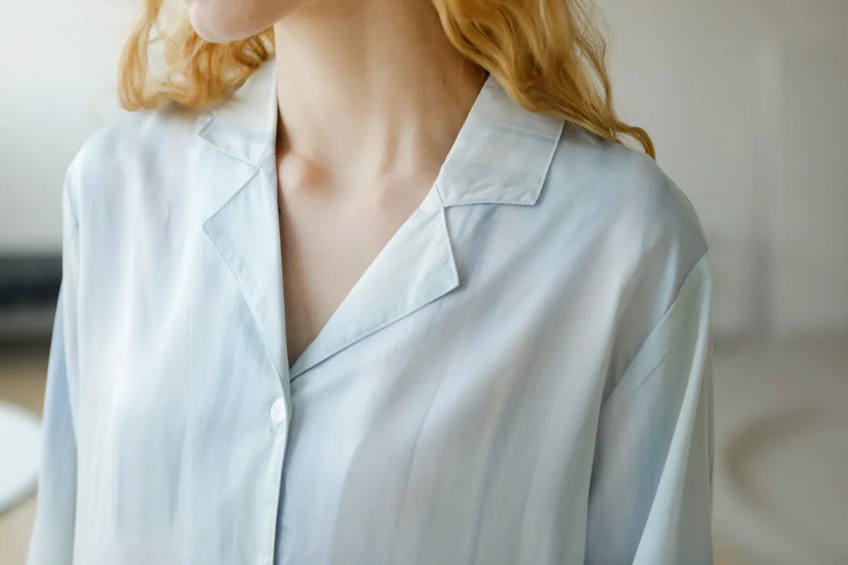 Silky Ice Blue Striped Cotton Sateen Pajama Set