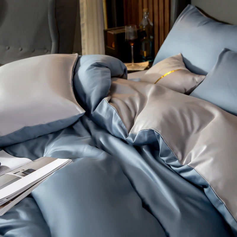Shemir Sky Blue Silver Reversible Egyptian Cotton Bedding Set