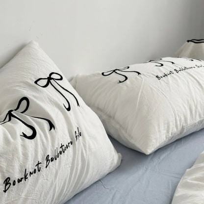 Textured Embroidered Bowknot Washed Cotton Bedding Set