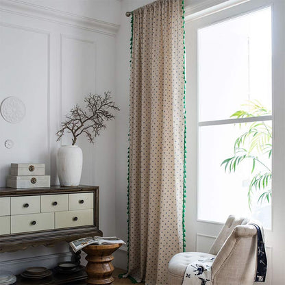 Blue Daisy Green Cotton Curtain