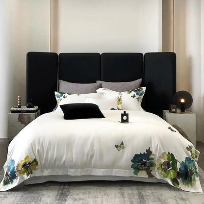 Adonis Floral Embroidered Egyptian Cotton Bedding Set
