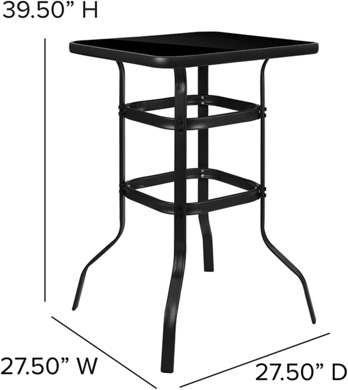 Flash Furniture Barker 27.5" Square Black Tempered Glass Bar Height Metal Patio Bar Table Bar Tables Lawn & Garden Patio Patio Furniture & Accessories Tables