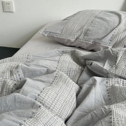 Textured Woven Stripe Washed Cotton Bedding Set