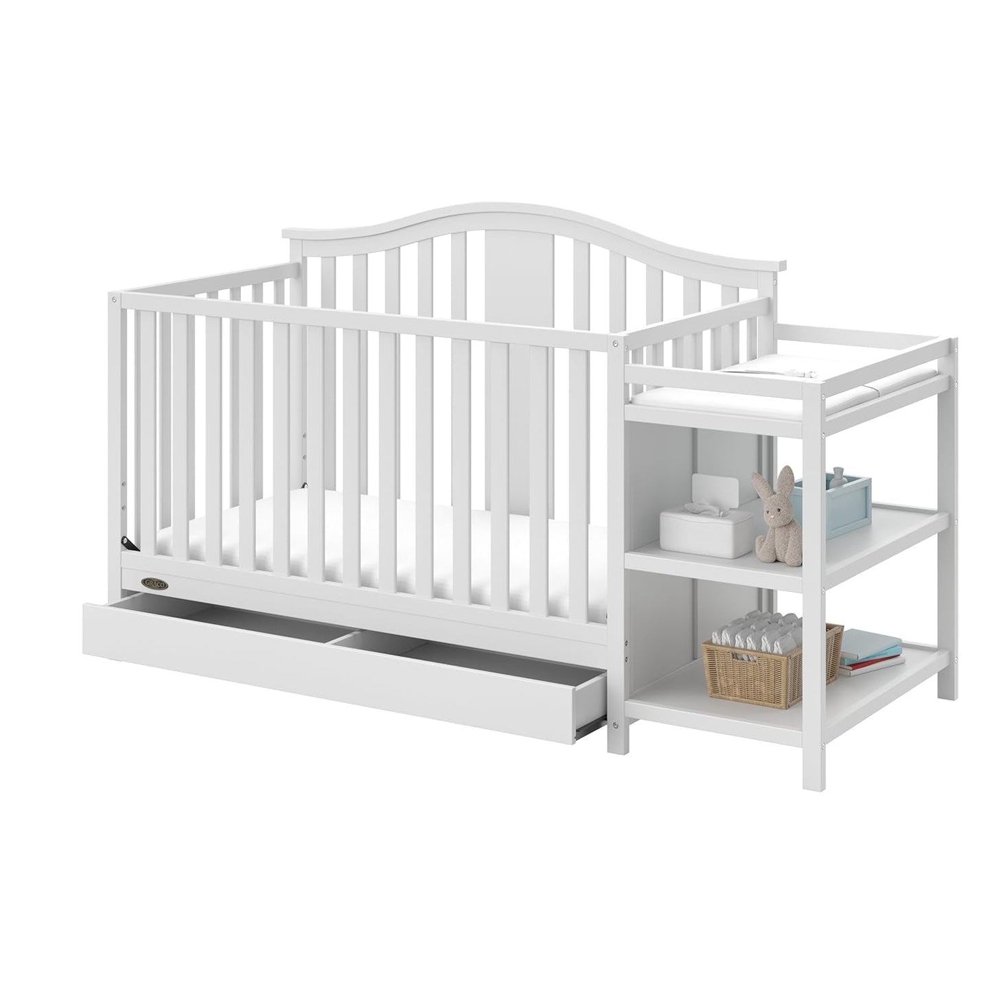 Graco Solano 4-In-1 Convertible Crib with Drawer (Pebble Gray) – GREENGUARD Gold Certified, Crib with Drawer Combo, Includes Full-Size Nursery Storage Drawer, Converts to Toddler Bed and Full-Size Bed Baby Products Convertible Cribs Furniture Infant & Toddler Beds Nursery