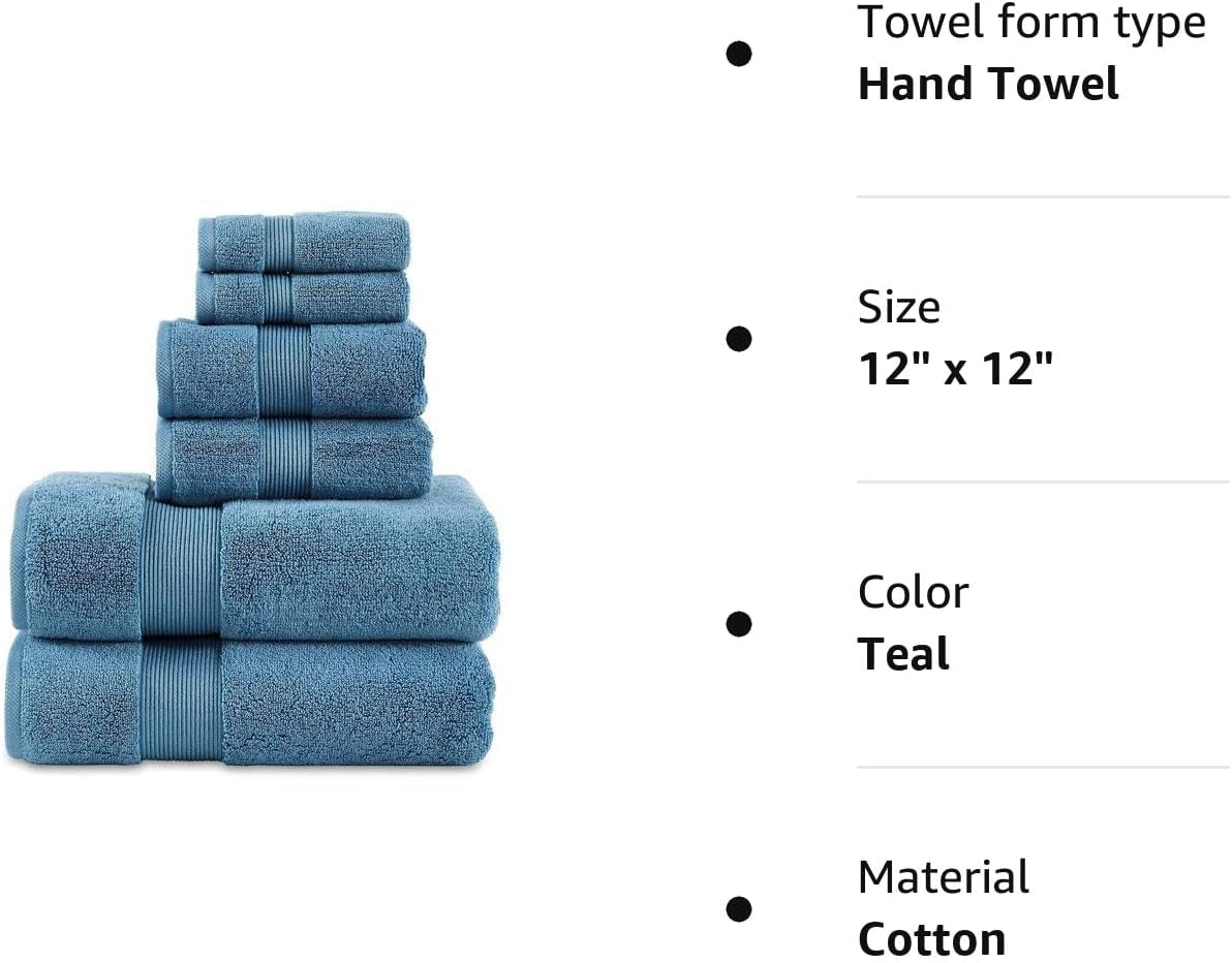 703 GSM 6 Piece Towels Set, 100% Cotton, Zero Twist, Premium Hotel & Spa Quality, Highly Absorbent, 2 Bath Towels 30” X 54”, 2 Hand Towel 16” X 28” and 2 Wash Cloth 12” X 12”. Teal Color Bath Home & Kitchen Towel Sets Towels