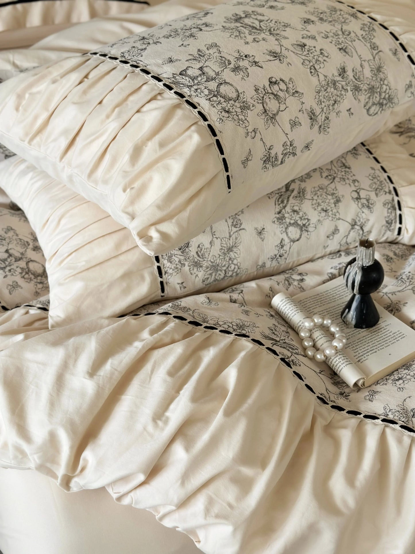 Ruffled Botanical Toile Washed Cotton Bedding Set