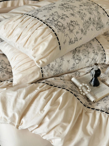 Ruffled Botanical Toile Washed Cotton Bedding Set
