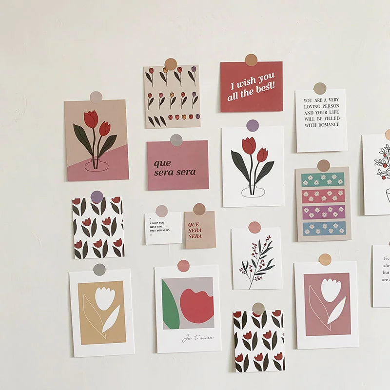 Matte Vintage Tulip & Quote Kraft Paper Wall Collage Kit