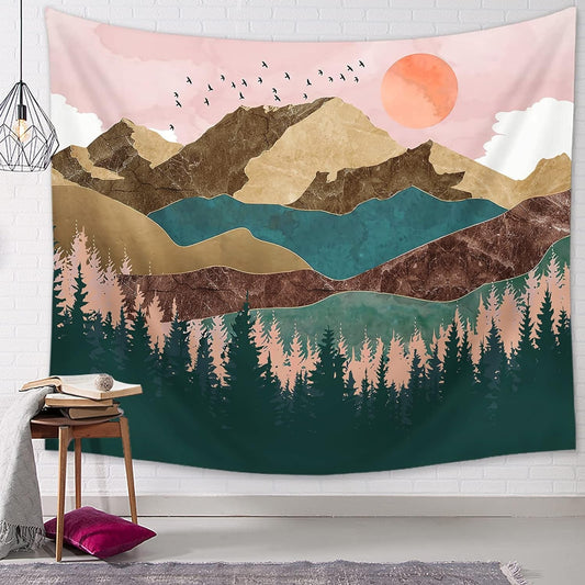 Mountain Tapestry Forest Tree Tapestry Sunset Tapestry Nature Landscape Tapestry Wall Hanging for Room, 59 X 79 Inches Home & Kitchen Home Décor Products Tapestries