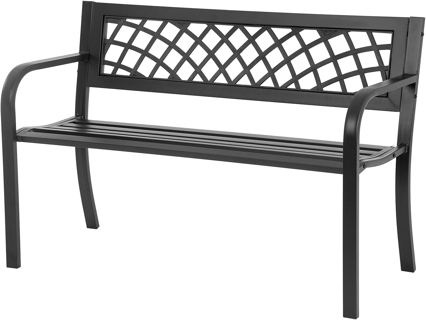 Garden Bench,Outdoor Benches,Iron Steel Frame Patio Bench with Mesh Pattern and Plastic Backrest Armrests for Lawn Yard Porch Work Entryway,Black Benches Lawn & Garden Patio Patio Furniture & Accessories Patio Seating