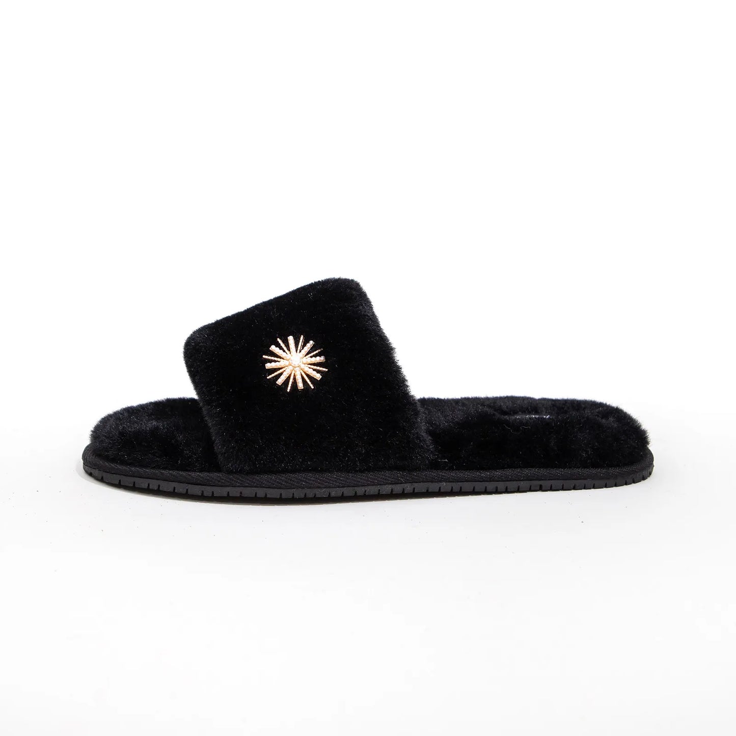 Plush Jeweled Flower Faux Fur House Slippers