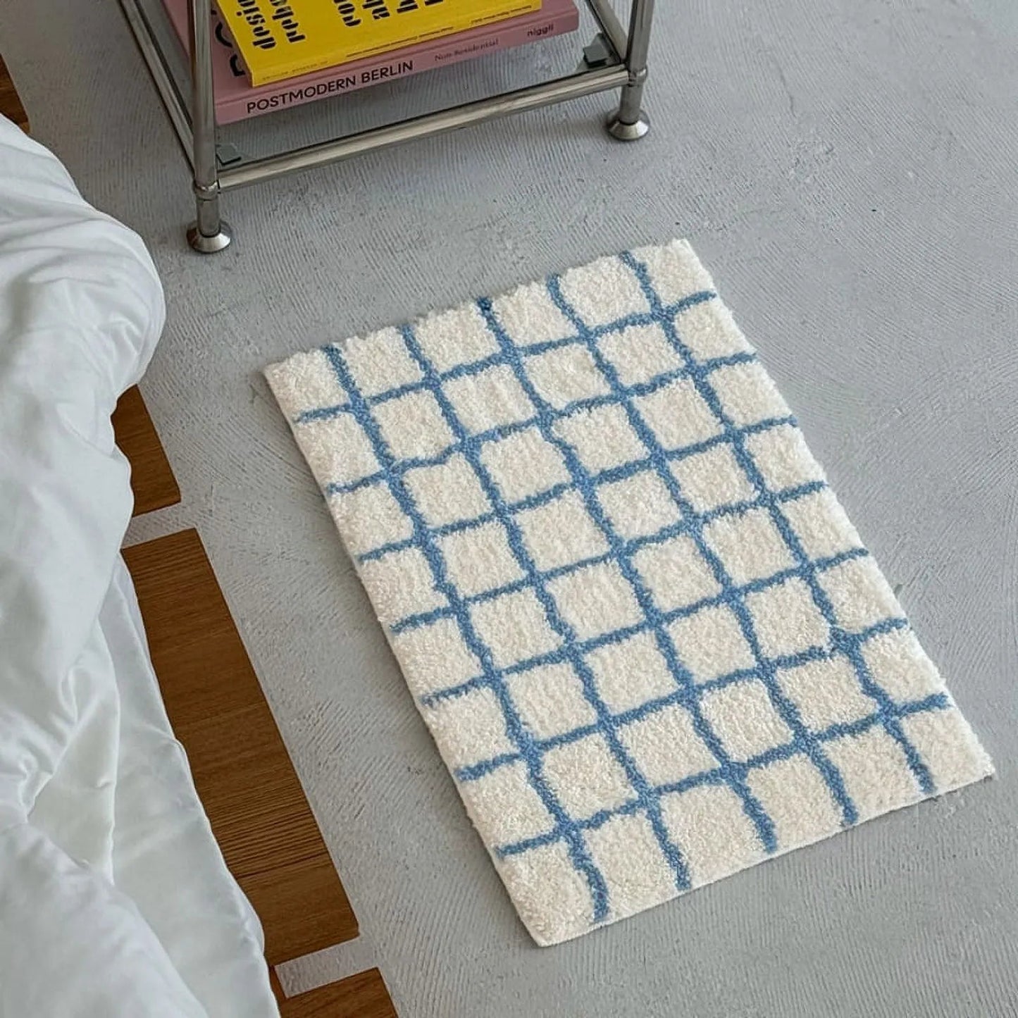Plush Tufted Checkered Grid Polyester Accent Rug