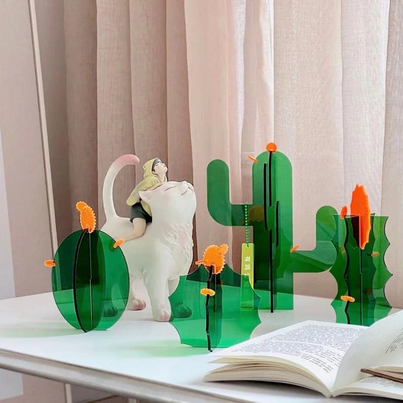 Sleek Geometric Acrylic Cactus Sculpture Set