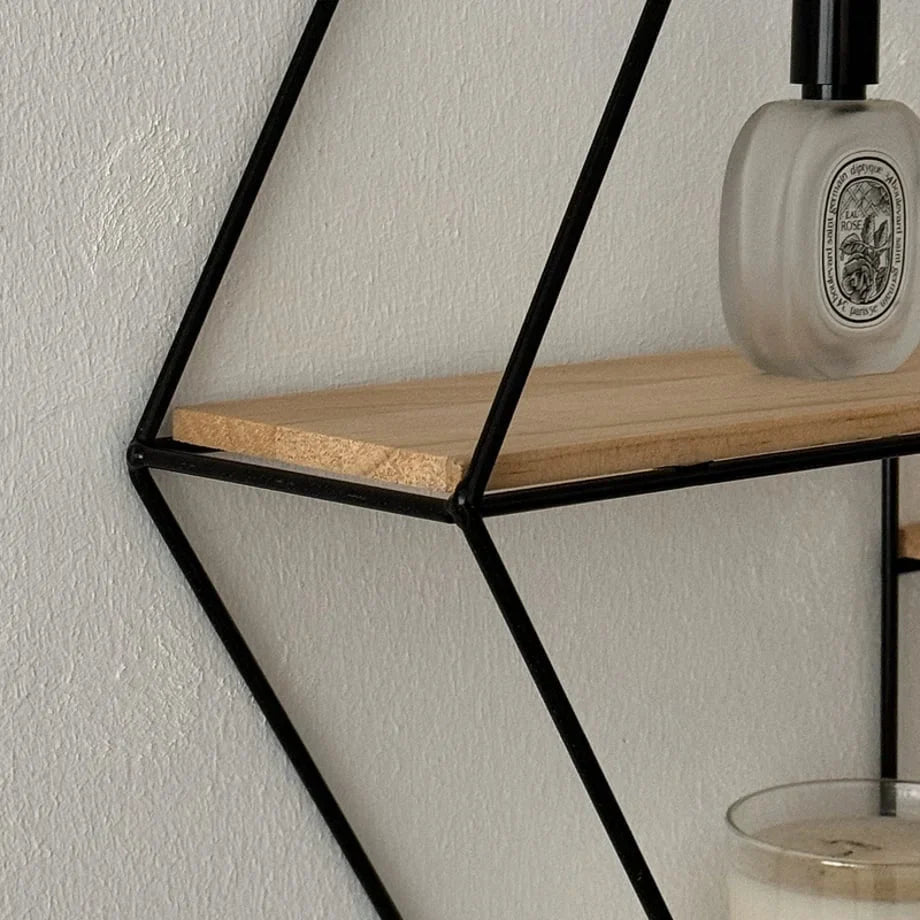Geometric Hexagon Metal & Wood Wall Shelf