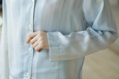 Silky Ice Blue Striped Cotton Sateen Pajama Set