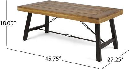 Christopher Knight Home Catriona Outdoor Acacia Wood Coffee Table, Teak Finish / Rustic Metal Brown and Black Coffee Tables Lawn & Garden Patio Patio Furniture & Accessories Tables