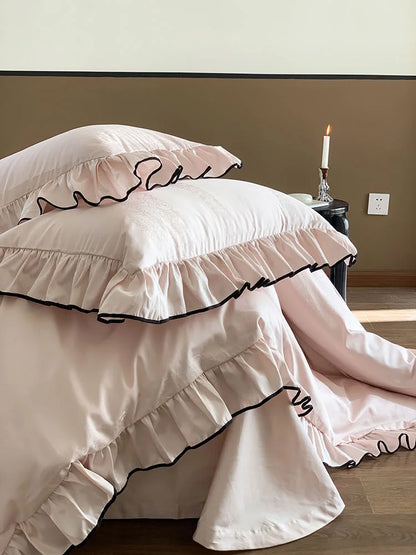 Silky Ruffled Jacquard Tencel Bedding Set with Contrast Trim