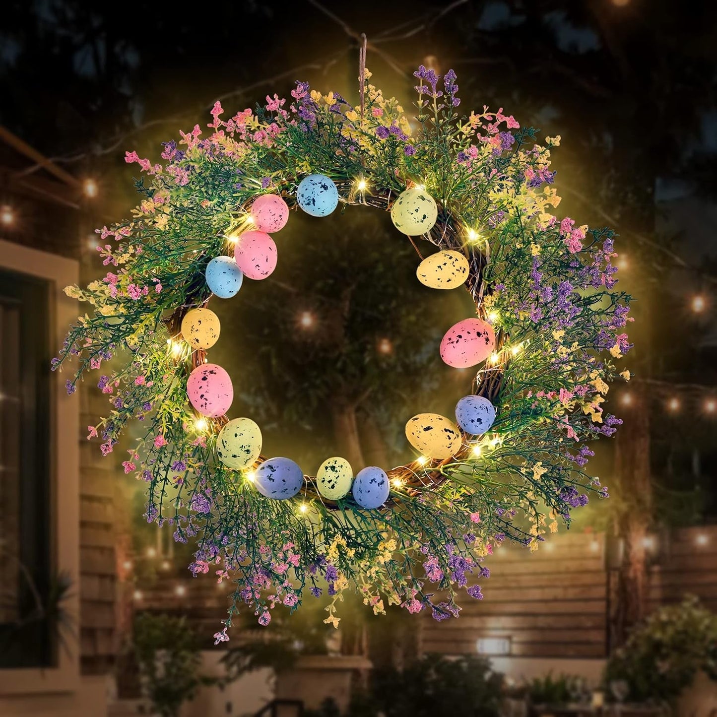 Easter Eggs Decorations Wreath - Spring Artificial Flowers Decor for the Home/Door/Front Porch, Gifts, with Led-Light String (Batteries Not Included) Home & Kitchen Home Décor Accents Home Décor Products Wreaths