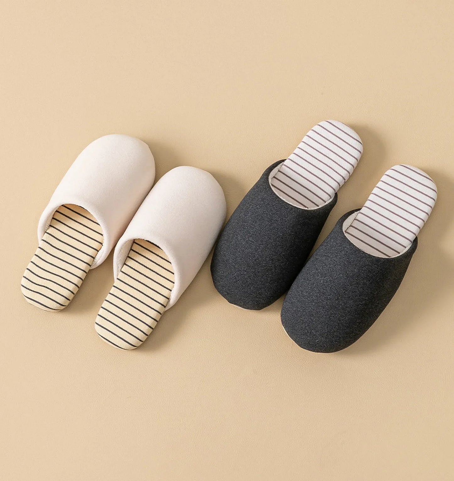 Plush Striped Cotton House Slippers