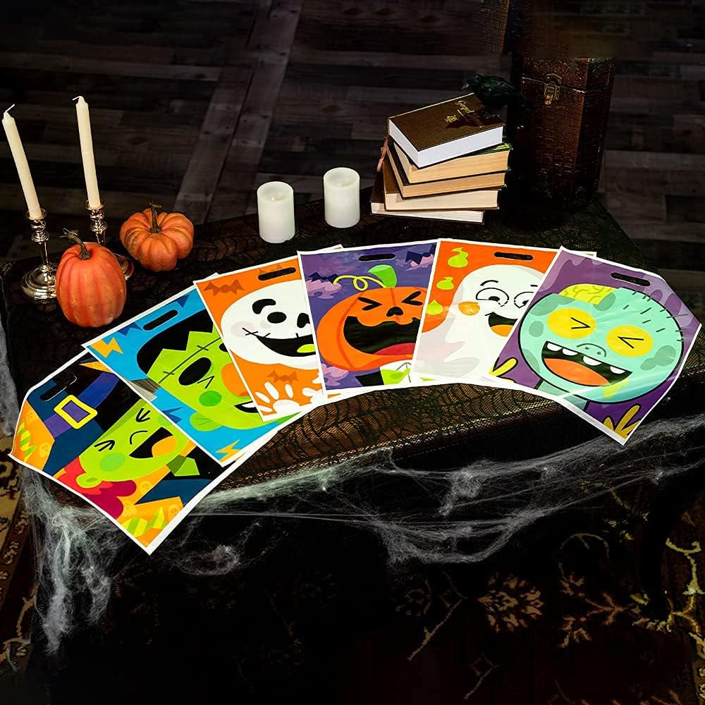 JOYIN 72 Pcs Halloween Treat Bags with 6 Designed Characters, Halloween Plastic Goodie Bags, Halloween Candy Bags, Halloween Trick or Treat Bags for Halloween Snacks Stuffers Party Favor Supplies Multi-Item Party Favor Packs Party Favors Party Supplies Toys & Games