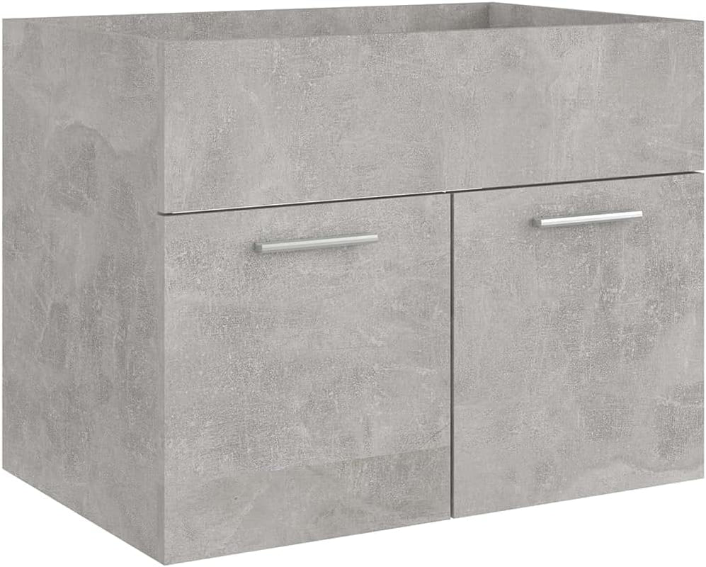 Bathroom Floor Cabinet Set of 3, Modern Bathroom Storage Cabinet Set with Mirror& Sink Cabinet& Built-In Basin, Chipboard+Ceramic Furniture Set for Bathroom, Concrete Gray Bathroom Furniture Bathroom Sets Furniture Home & Kitchen