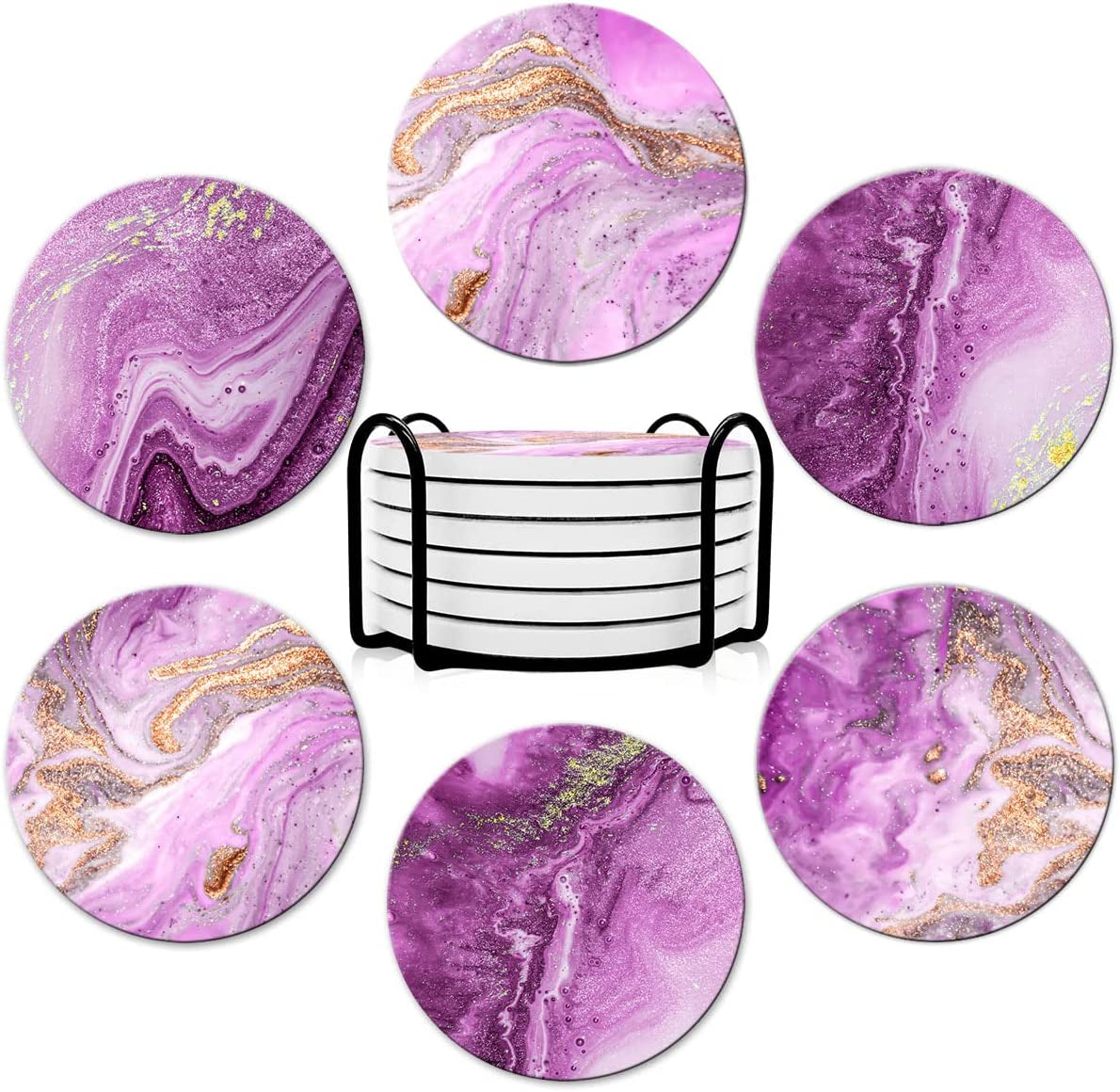 Coasters for Drinks, round Absorbent Ceramic Stone Coasters Set of 6 with Cork Base, Funny Drink Coasters with Holder for Cold Drinks Wine Mugs and Cups Tabletop Protection, 4 Inches,Grey Marble Bar Tools Bar Tools & Drinkware Coasters Dining & Entertaining Home & Kitchen Kitchen & Dining