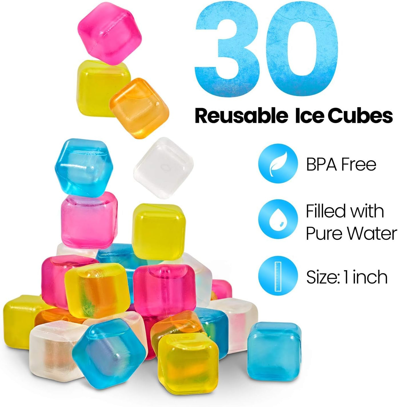 Reusable Ice Cubes for Drinks - Chills Drinks without Diluting Them - Made from BPA Free Plastic - Refreezable, Washable, Quick and Easy to Use - Pack of 30 with Storage Container by Efiwasi Home & Kitchen Ice Cube Molds & Trays Kitchen & Dining Kitchen Utensils & Gadgets Specialty Tools & Gadgets