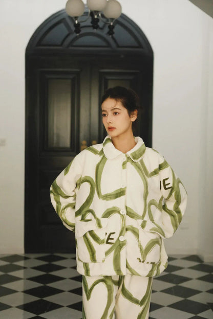 Plush Graffiti Love Fleece Pajama Set