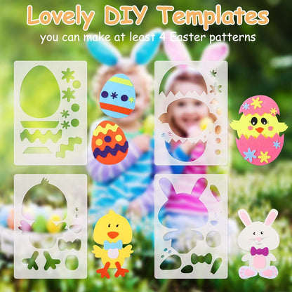 Easter DIY Felt Craft Set, 21 Pieces Felt Fabric Sheets Colorful Felt Craft Sheet and 4 Pieces Shaped Templates for Kids, Create Easter Egg Easter Bunnies Easter Chicks for Child Arts & Crafts Craft Kits Felt Kits Toys & Games