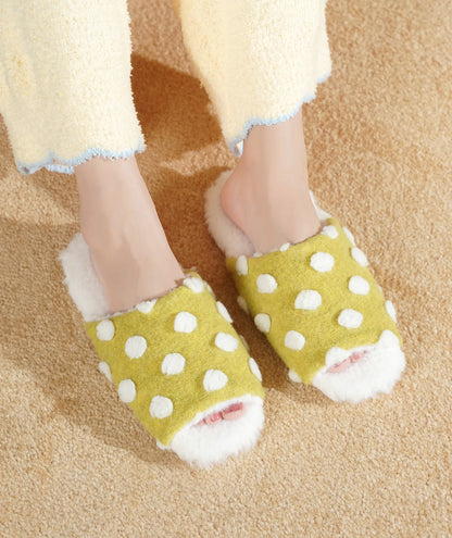 Plush Polka Dot Fuzzy House Slippers