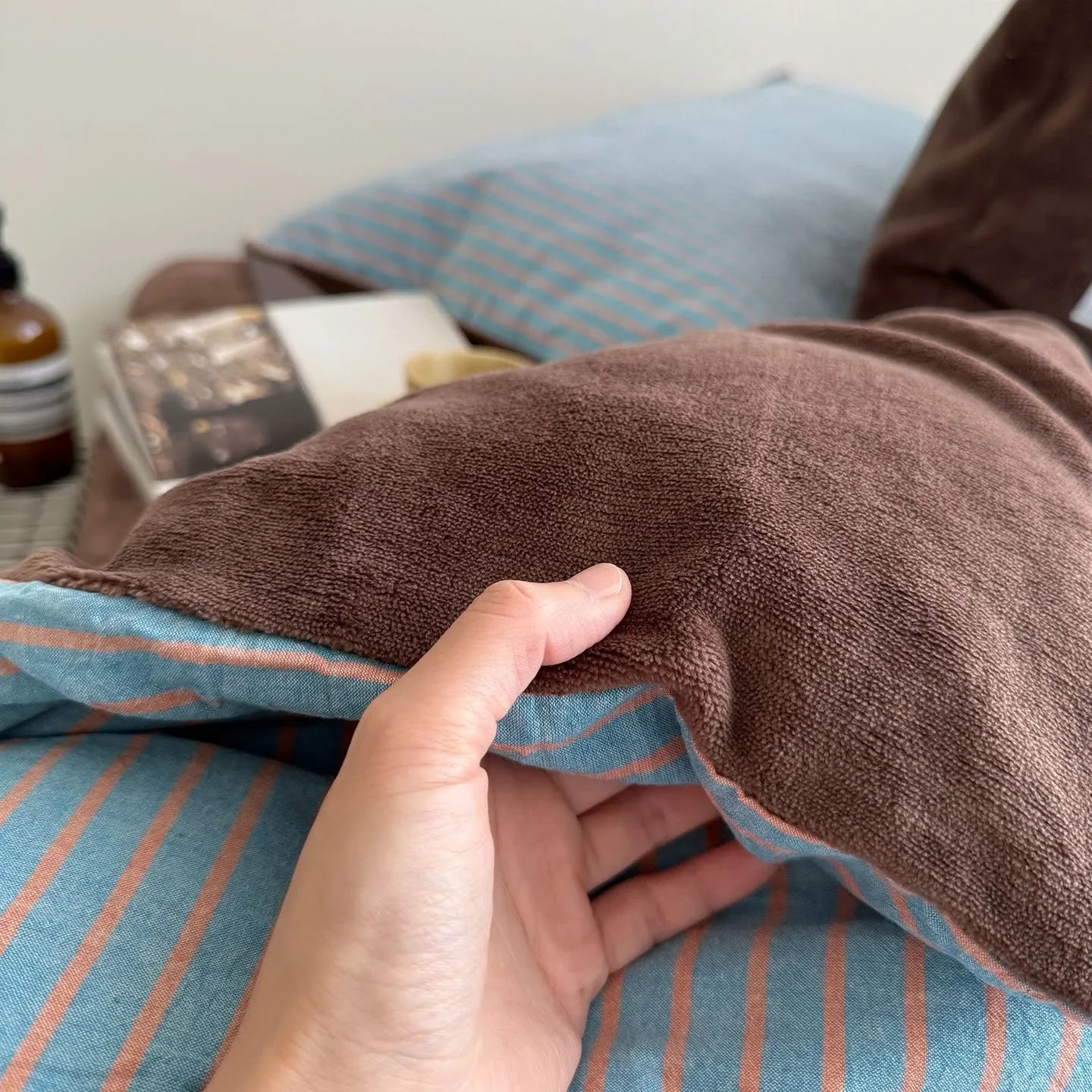 Plush Reversible Striped Flannel Fleece Bedding Set