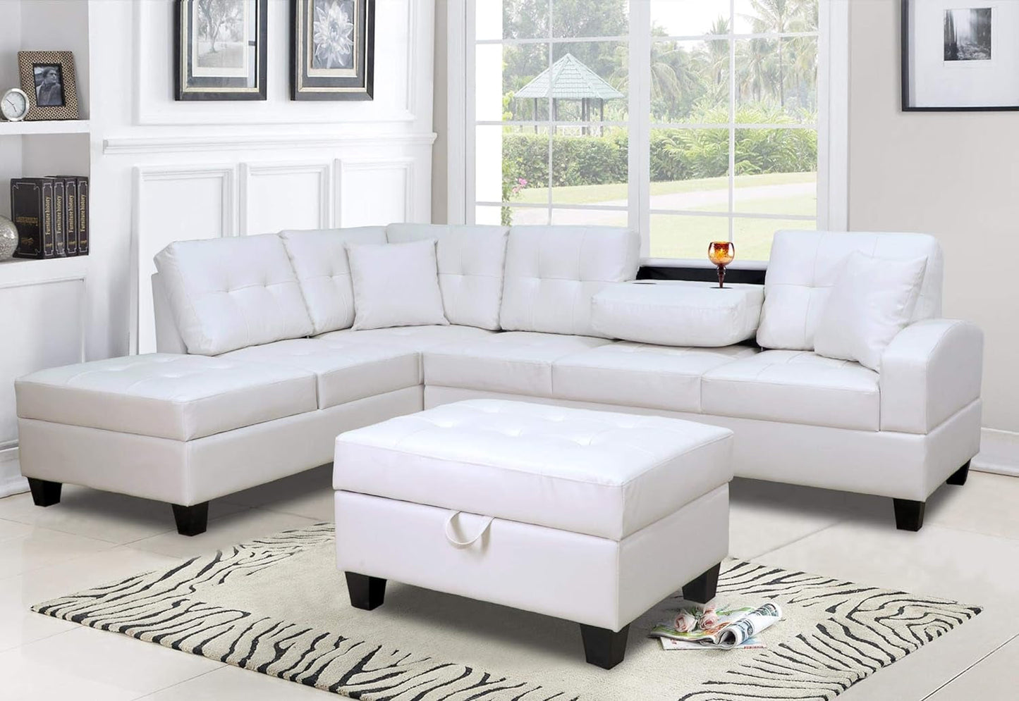 GTU Furniture Pu Leather Living Room Sectional Sofa Set in Black/White (With Ottoman, Black) Furniture Home & Kitchen Living Room Furniture Living Room Sets