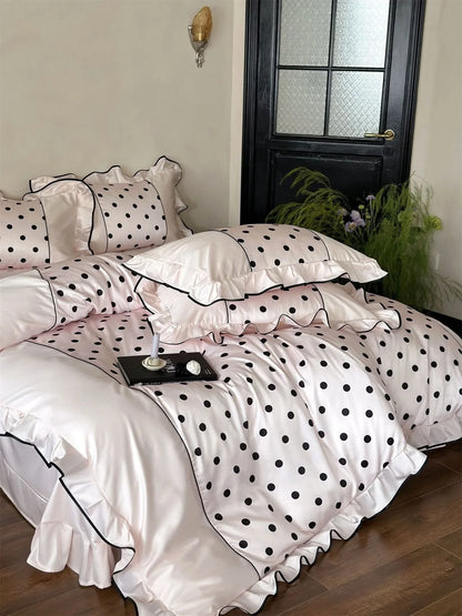 Silky Ruffled Polka Dot Tencel Bedding Set