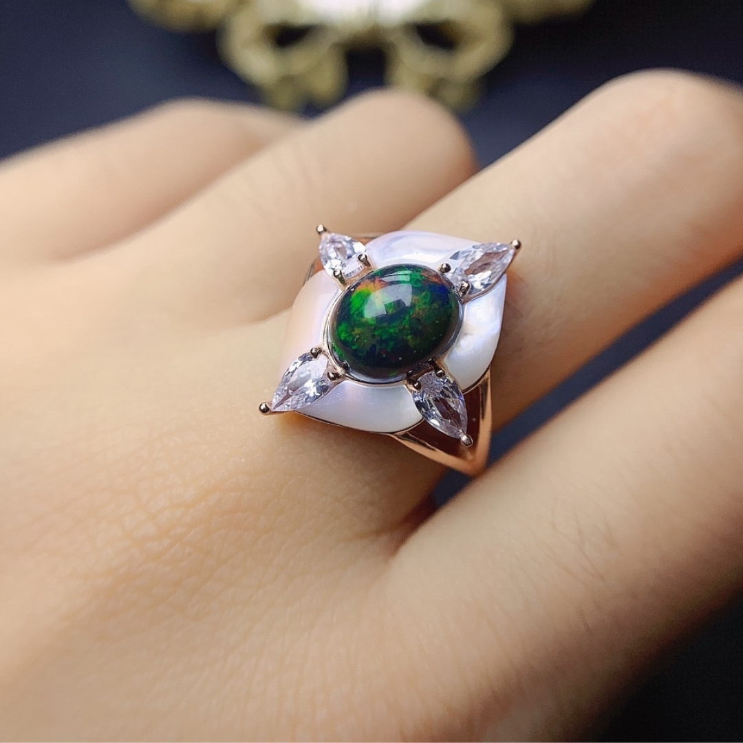 925 Sterling Silber Opal Pfau Ring