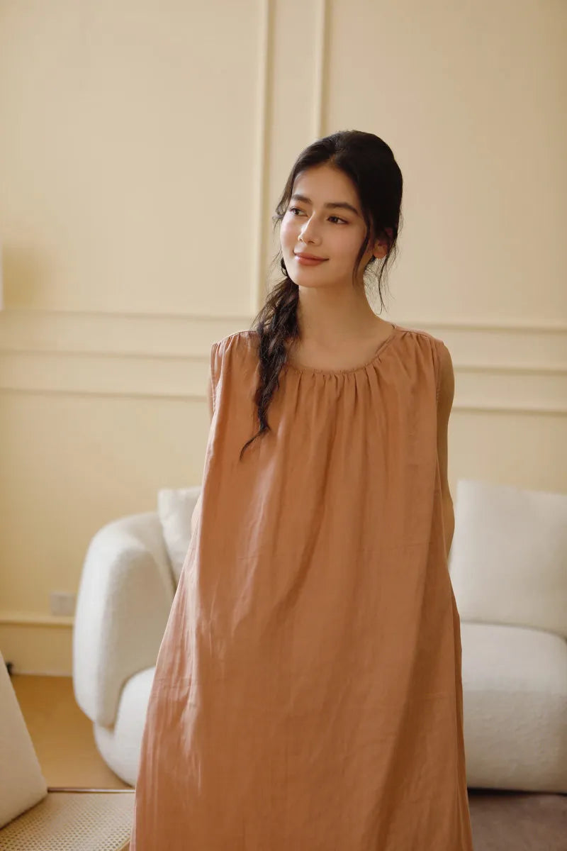 Cloud-Soft Crinkled Double Gauze Pajama Dress