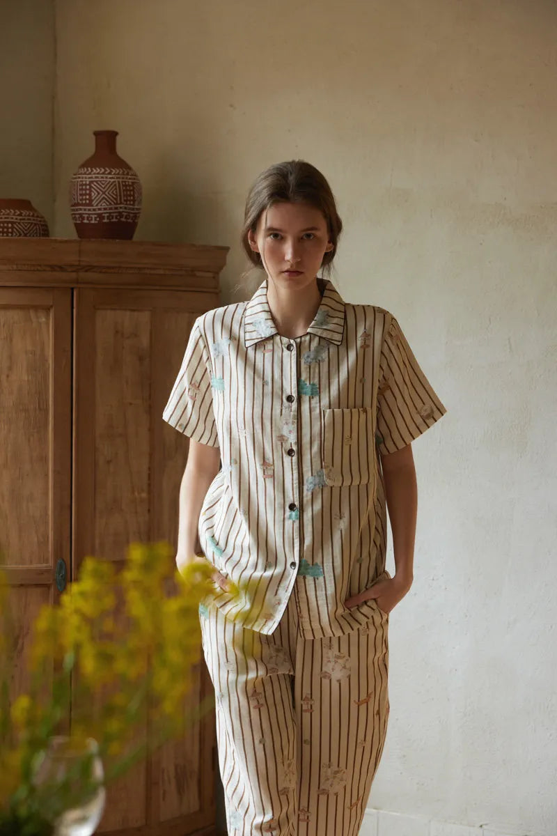 Soft Whimsical Striped Double Gauze Pajama Set