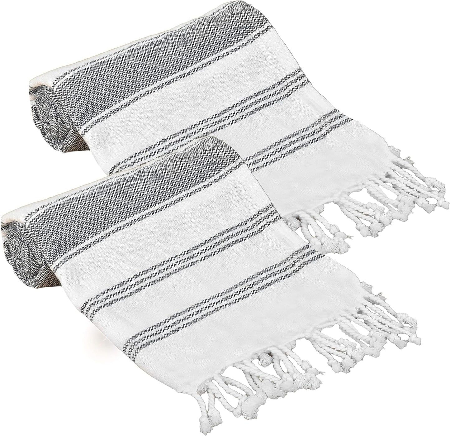 GLAMBURG Peshtemal Turkish Towel 100% Cotton Beach Towels Oversized 36X71 Set of 2, Cotton Beach Towels for Adults, Soft Durable Absorbent Extra Large Bath Sheet Hammam Towel - Charcoal Grey Bath Beach Towels Home & Kitchen Towels