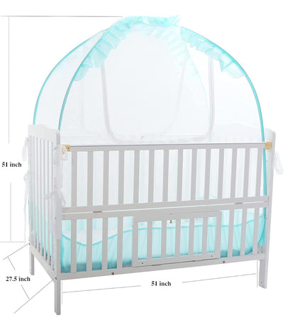 Crib Tent to Keep Toddler In, V-Fyee Baby Bed Tent Safety Mosquito Netting Canopy Cover to Protect Baby from Biting and Falling - Keep Baby from Climbing Out (Cyan, L51”X W27.5” X H51”) Baby Bedding Baby Products Bedding Bedding Accessories Mosquito Protection Nursery