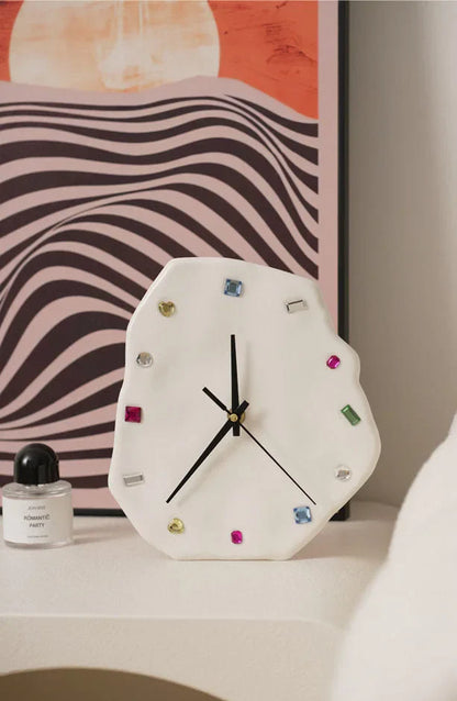 Wavy Jeweled Ceramic Table & Wall Clock