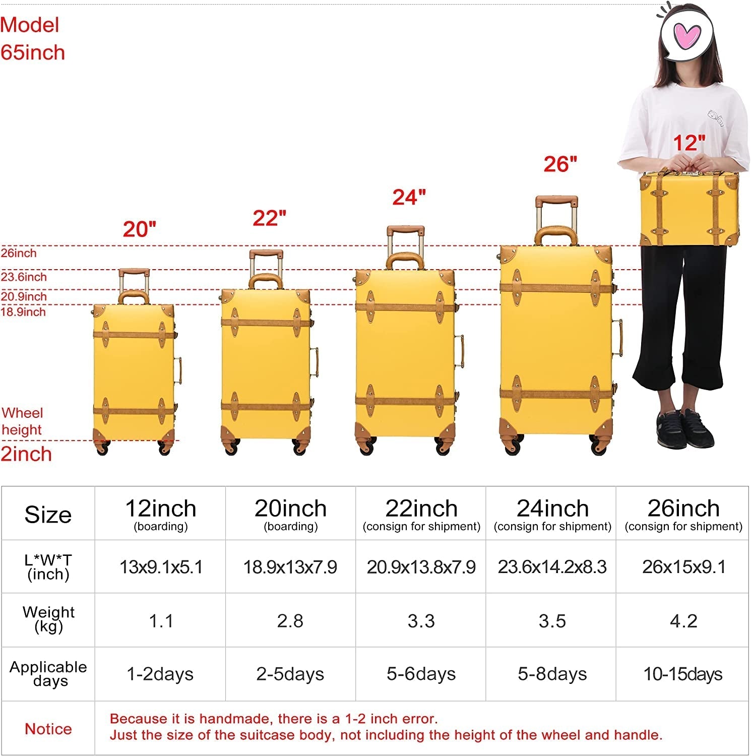 Urecity Vintage Suitcase Set for Women, Vintage Luggage Sets for Women 2 Piece, Cute Designer Trunk Luggage, Retro Suit Case (Mustard Yellow, 26"+12") Clothing Luggage Luggage & Bags Luggage & Travel Gear Luggage Sets Shoes & Jewelry Suitcases