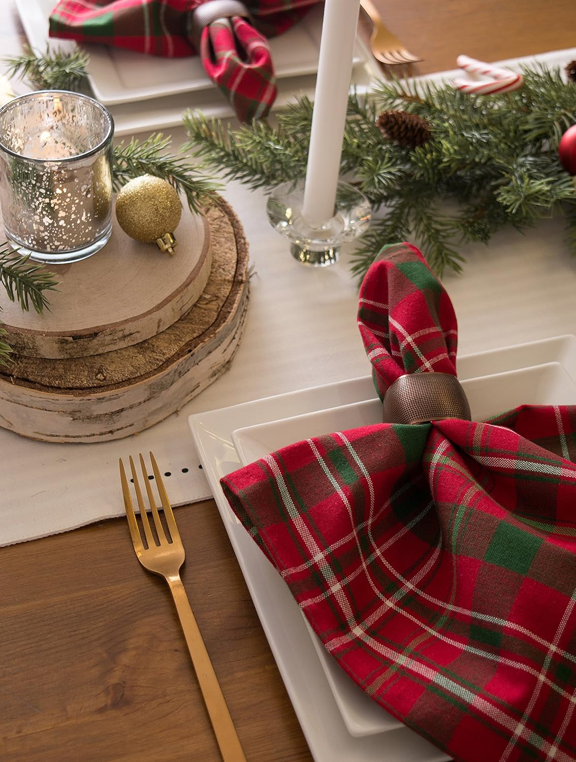 DII Holiday Dining Table Linen Collection Tartan Holly Plaid, Square Cloth Napkin Set, 20X20, Red & Green, 6 Count Cloth Napkins Home & Kitchen Kitchen & Dining Kitchen & Table Linens