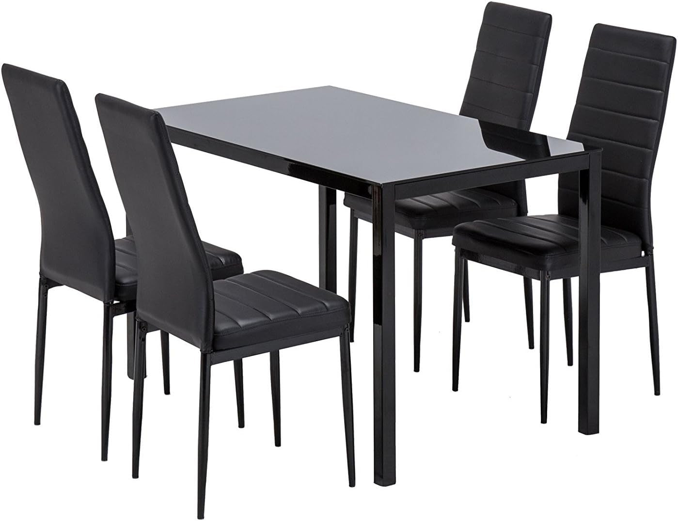 Bonnlo 5 Piece Modern Table Set for 4,Kitchen Table and Chairs for 4,Black Glass Small Kitchen Table and PU Leather Chairs for Dining Room Small Spaces,Metal Frame,Black Dining Room Furniture Furniture Home & Kitchen Table & Chair Sets