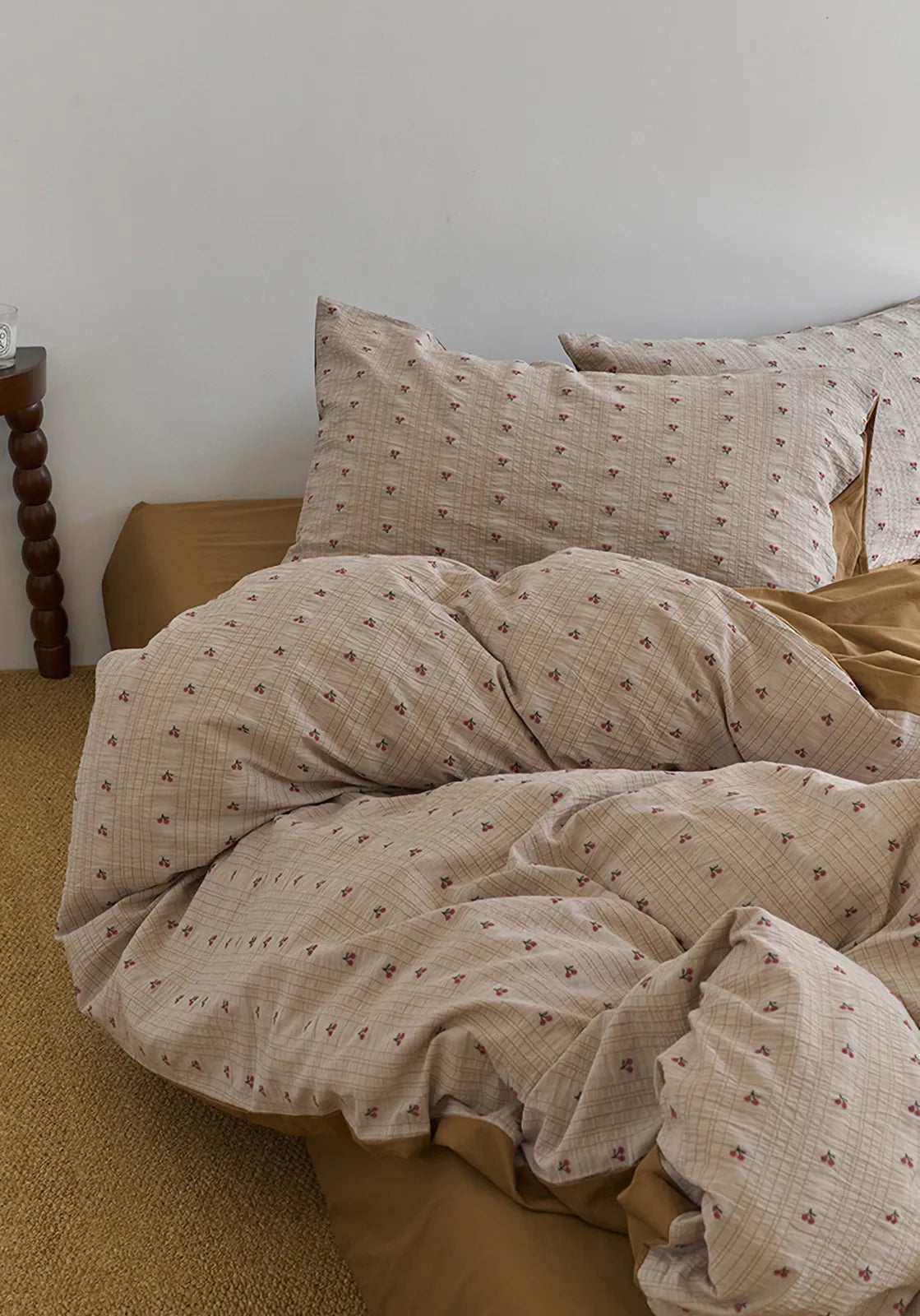 Textured Ditsy Cherry Washed Cotton Bedding Set