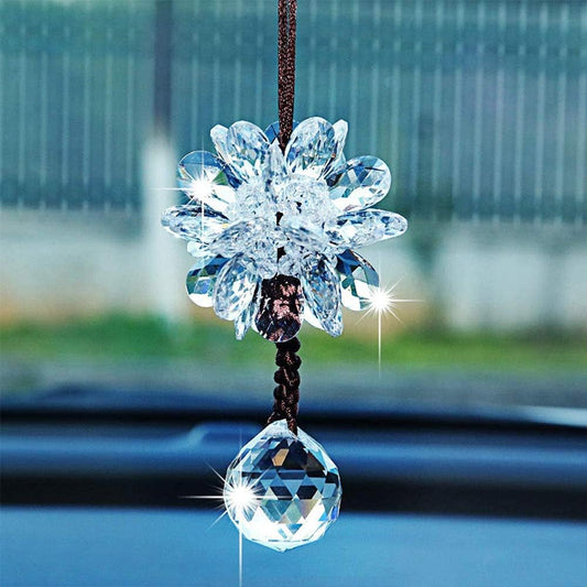 Crystal Flower Car Rear View Mirror Pendant Crystal Hanging Ornament Fashion Car Accessories Bling Colorful Mirror Pendant Lucky Crystal Auto Interior Decoration Automotive Body & Trim Interior Mirrors Replacement Parts Trim