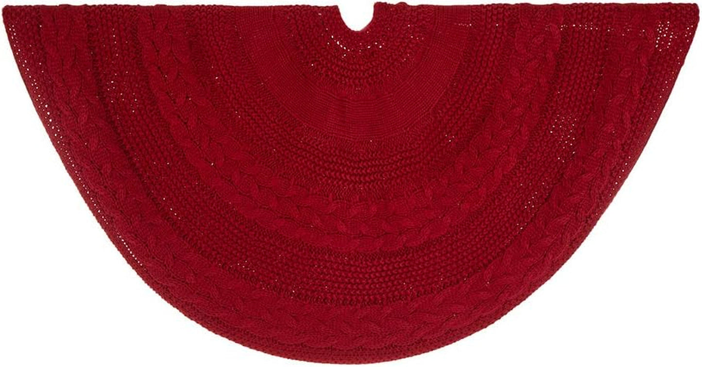 Glitzhome 52" Knitted Red Christmas Tree Skirt Large round Tree Ornaments Skirt for Xmas Holiday Party Decorations Home & Kitchen Seasonal Décor Tree Skirts