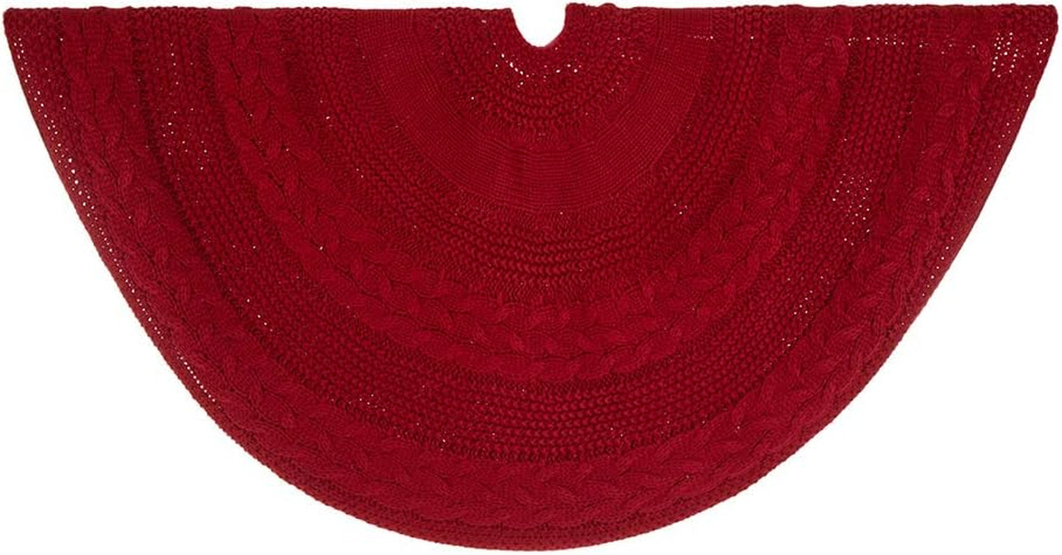 Glitzhome 52" Knitted Red Christmas Tree Skirt Large round Tree Ornaments Skirt for Xmas Holiday Party Decorations Home & Kitchen Seasonal Décor Tree Skirts